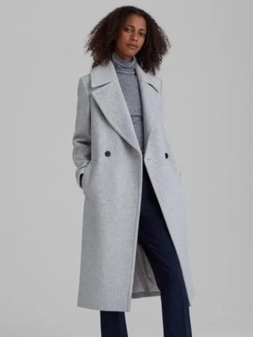 Club Monaco Light Grey Double-Breasted Wool Coat